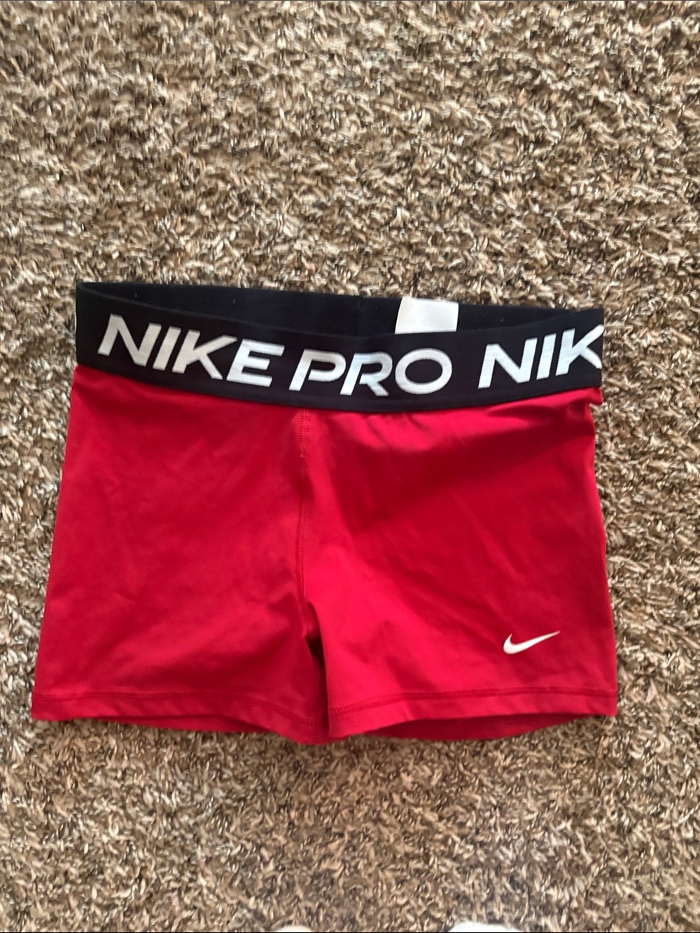 Nike Red Athletic Compression Shorts with Black Waistband